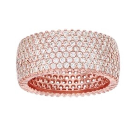 Macy’s 14k Rose Gold over sterling silver row multi row cubic zirconia Band Ring - Picture 1 of 6